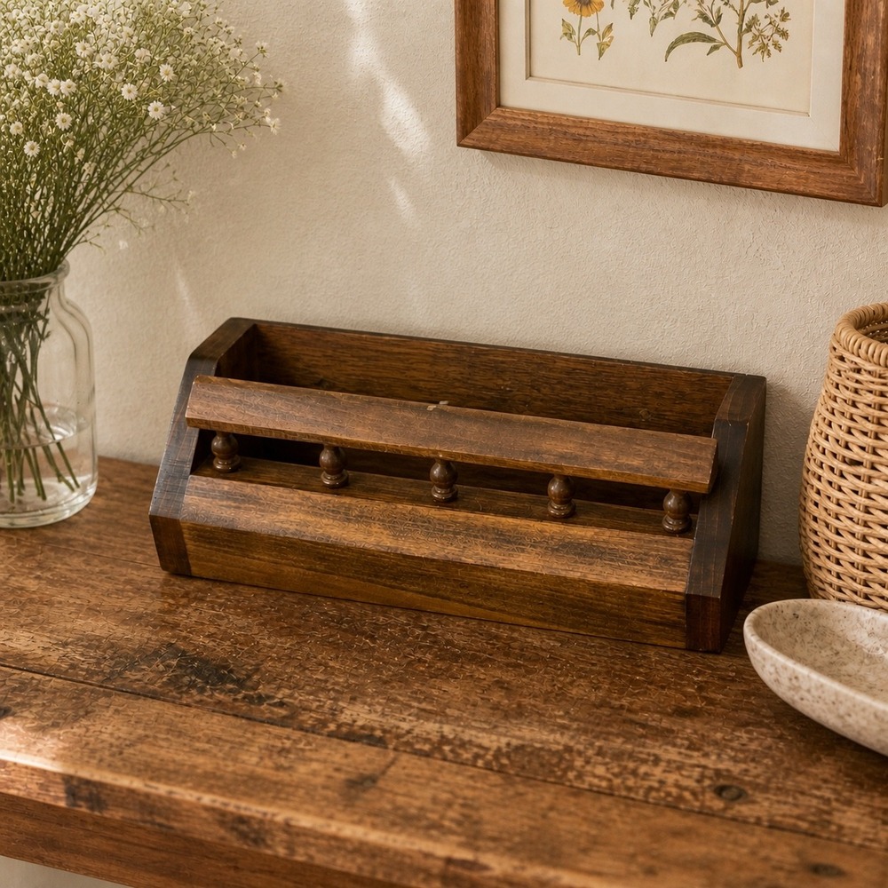 Vintage Handmade Wooden Wall Mount Mail Sorter Entryway Organizer Spindle Wood